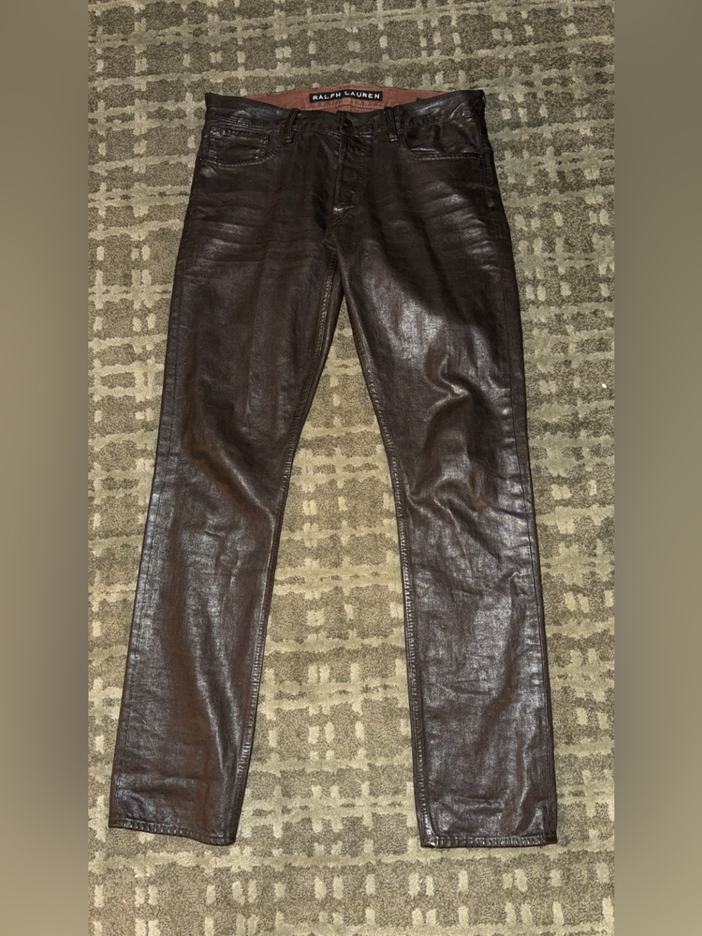 Vintage Men’s Ralph Lauren Black Label Waxed Canvas Brown Pants Size 33x32